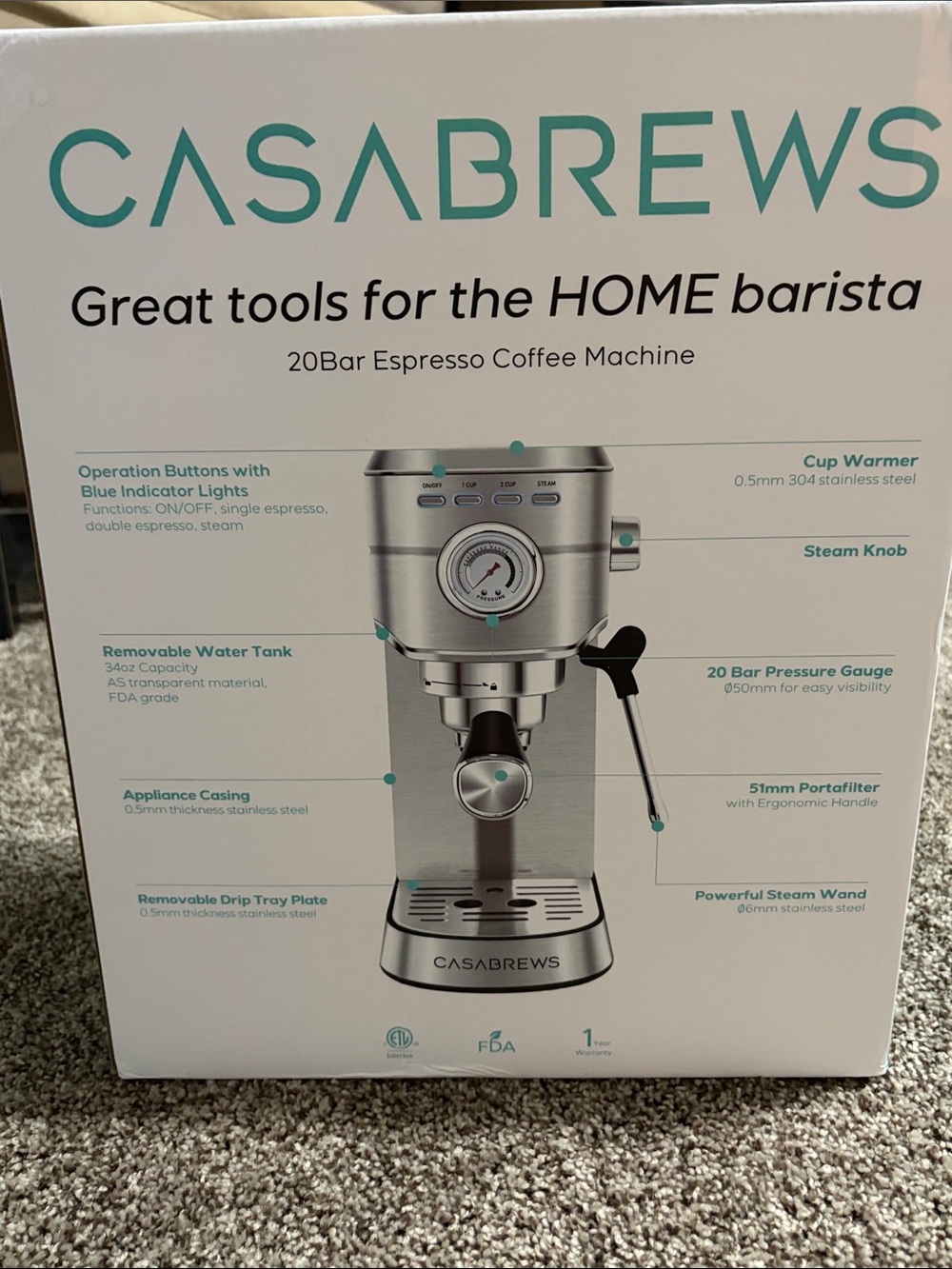 20-Bar Espresso Machine in Stainless Silver